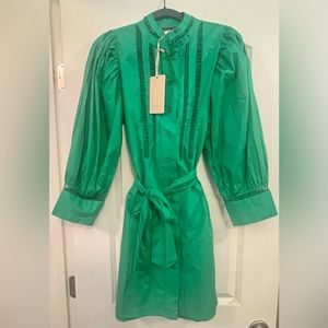 Notre-V green puff sleeve mini dress. Size small. NWT